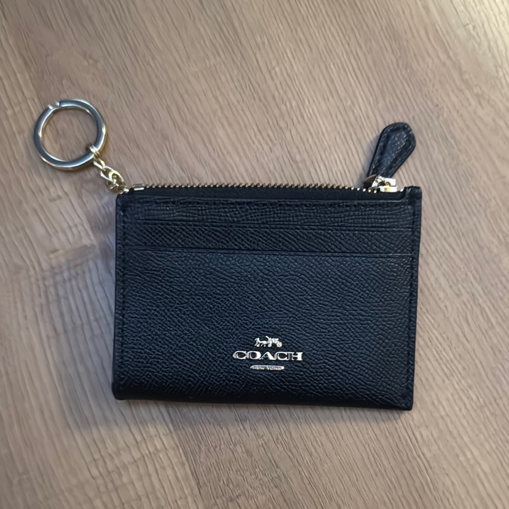 Coach Mini Skinny ID Case- Black Leather Coin Purse
